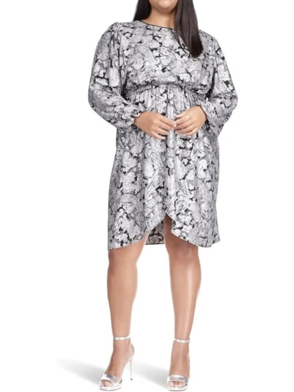 MICHAEL Michael Kors Foil Paisley Long Sleeve Elastic Waist Flounce Dress NWT